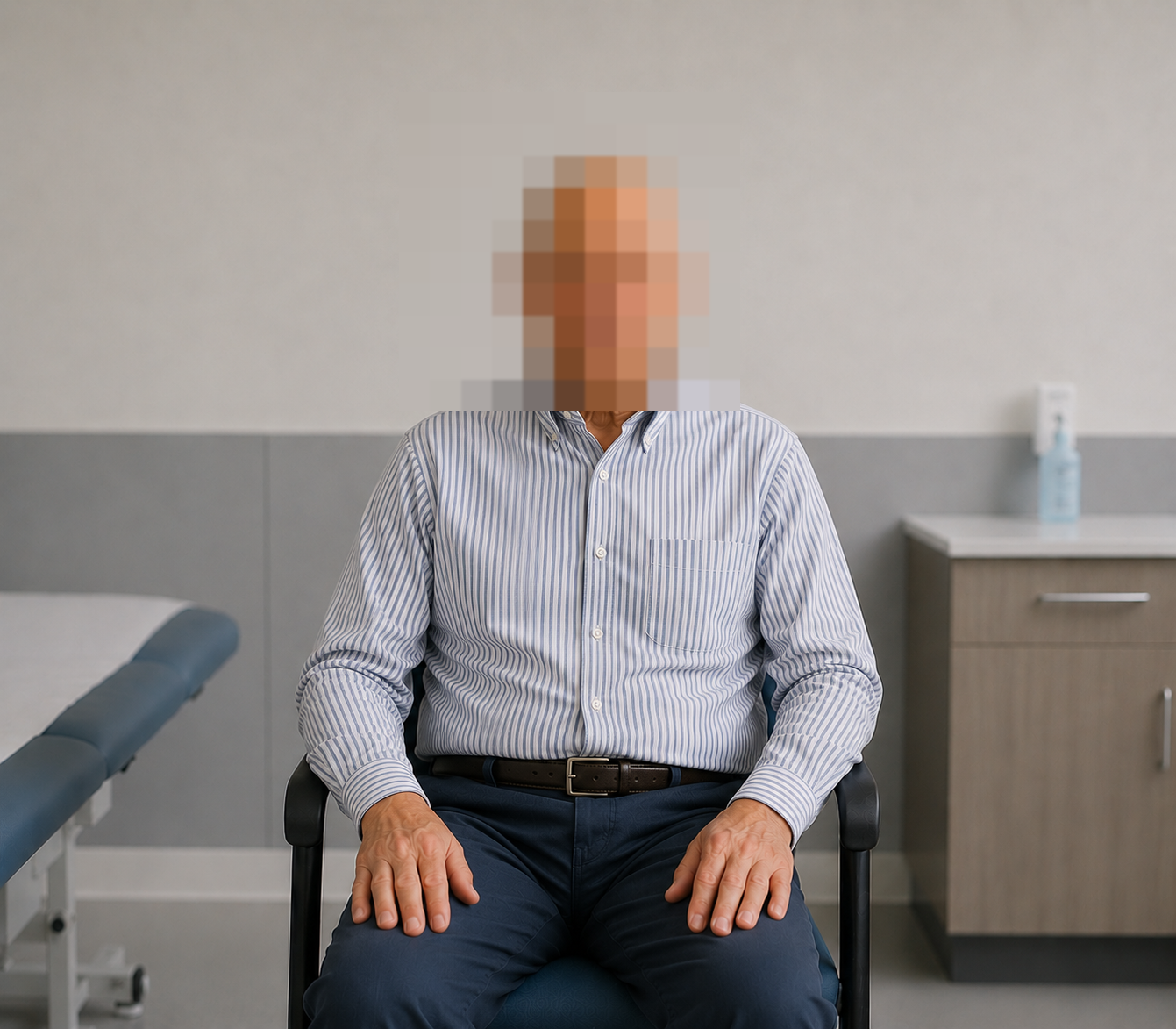 Kelvin Cloud assessment review showing a patient with DBS stimulation off, alongside UPDRS, face, rigidity and tremor scores and treatment information.